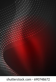 Glowing wave created with particles on dark color background. Vector digital techno illustration