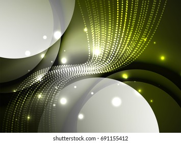 Onda brillante creada con partículas sobre fondo de color oscuro. Ilustración digital de tecnología vectorial