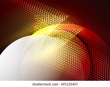 Glowing wave created with particles on dark color background. Vector digital techno illustration