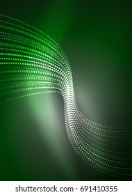 Onda brillante creada con partículas sobre fondo de color oscuro. Ilustración digital de tecnología vectorial