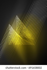 Glühende Welle mit Partikeln auf dunklem Hintergrund. Digitale Vektorgrafik