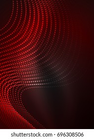 Glowing wave created with particles on dark color background. Vector digital techno illustration