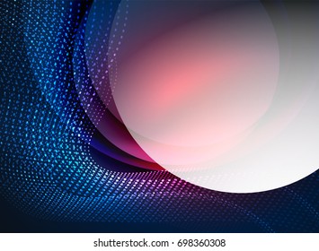 Glowing wave created with particles on dark color background. Vector digital techno illustration