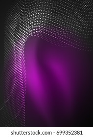 Glowing wave created with particles on dark color background. Vector digital techno illustration