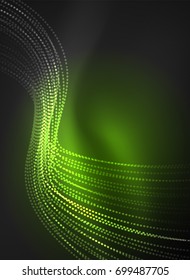 Onda brillante creada con partículas sobre fondo de color oscuro. Ilustración digital de tecnología vectorial