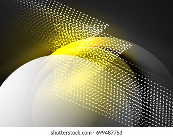 Glowing wave created with particles on dark color background. Vector digital techno illustration