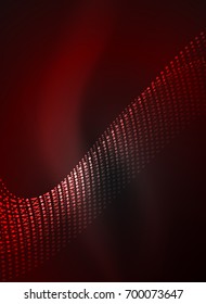 Glowing wave created with particles on dark color background. Vector digital techno illustration
