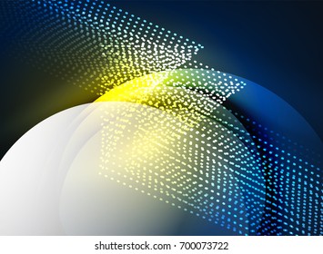 Onda brillante creada con partículas sobre fondo de color oscuro. Ilustración digital de tecnología vectorial