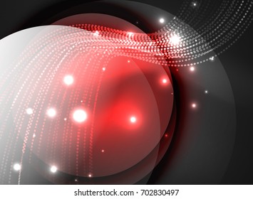 Glowing wave created with particles on dark color background. Vector digital techno illustration