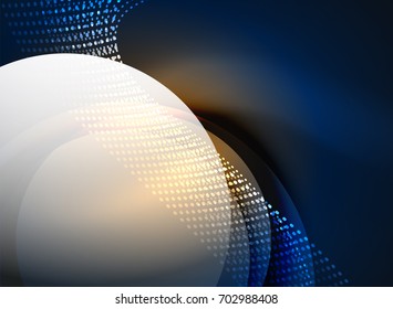 Glowing wave created with particles on dark color background. Vector digital techno illustration