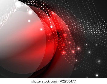 Glühende Welle mit Partikeln auf dunklem Hintergrund. Digitale Vektorgrafik