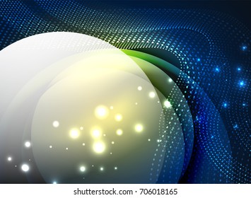 Onda brilhante criada com partículas no fundo de cor escura. Ilustração do tecno digital vetorial