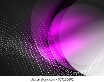 Glühende Welle mit Partikeln auf dunklem Hintergrund. Digitale Vektorgrafik