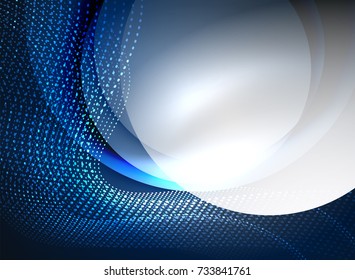 Glowing wave created with particles on dark color background. Vector digital techno illustration