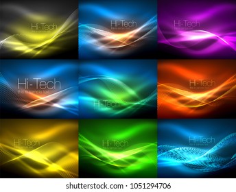 Colección de fondo de líneas de onda brillante, fondo abstracto, ilustración vectorial