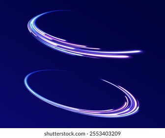 Glowing wave swirl, impulse cable lines. High-speed light trails effect. Futuristic dynamic motion technology. Png, neon, line, blur, beam, ray, abstract, energy. Neon color glowing lines background. 