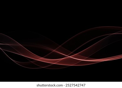 Líneas onduladas brillantes sobre fondo negro. Flujo de onda Abstractas.