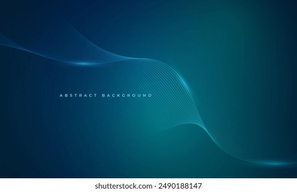 Glowing wavy lines on blue and green background. Abstract vector illustration with particle waves.