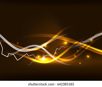 Plantilla de líneas onduladas. Concepto de alumbrado de color en el fondo oscuro, mágico de energía abstracto