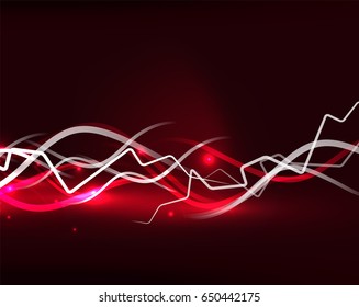 Glühende Linienvorlage. Farbblitzkonzept auf dunklem, magisch-energetisch-abstraktem Hintergrund