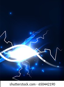 Glowing wavy lines template. Color lightning concept in the dark, energy magic abstract background