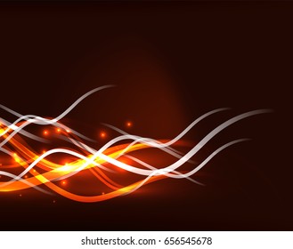Glowing wavy lines template. Color lightning concept in the dark, energy magic abstract background