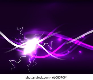 Glühende Linienvorlage. Farbblitzkonzept auf dunklem, magisch-energetisch-abstraktem Hintergrund