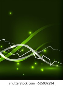 Plantilla de líneas onduladas. Concepto de alumbrado de color en el fondo oscuro, mágico de energía abstracto