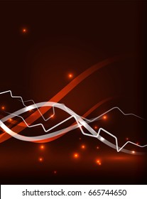 Glowing wavy lines template. Color lightning concept in the dark, energy magic abstract background