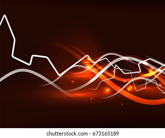 Glowing wavy lines template. Color lightning concept in the dark, energy magic abstract background