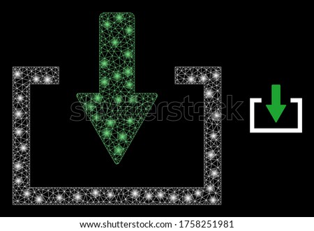 Glowing web mesh download with light spots. Illuminated vector 2d model created from download icon. Sparkle frame mesh polygonal download. Linear frame 2D mesh in eps10 vector format, lines,