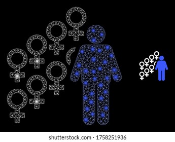 Símbolo de arem de malla de la red brillante con puntos brillantes. Modelo vectorial 2d iluminado creado a partir del icono de símbolo harem. Símbolo de arem poligonal de malla de la canal de espuma. Malla 2D de marco lineal en formato vectorial, líneas,