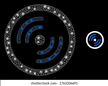 Glowing web mesh rotor rotation with glowing spots. Illuminated vector 2d constellation created from rotor rotation icon. Sparkle carcass mesh polygonal rotor rotation.