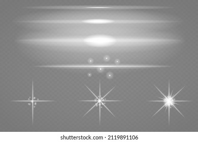Glowing white abstract line. Suitable for transparent lens flare effect. Bright light can be used for game design, banners, posters.