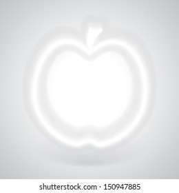 Glowing White Apple with Shadow on Gray Background, Vector Illustration EPS10