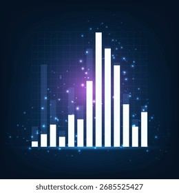 Gráfico de barra blanca brillante sobre fondo negro azul futurista que simboliza el crecimiento empresarial Visualización de datos financieros y progreso tecnológico corporativo en un concepto de economía digital