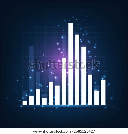 glowing white bar graph on futuristic blue black background symbolizing business growth financial data visualization and corporate technology progress in a digital economy concept