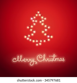 Glowing White Christmas Lights in the form of a Christmas tree for Xmas Holiday Greeting Cards Design.