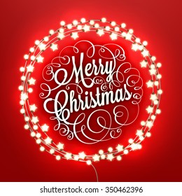 Glowing White Christmas Lights Wreath for Xmas Holiday Greeting Cards Design.