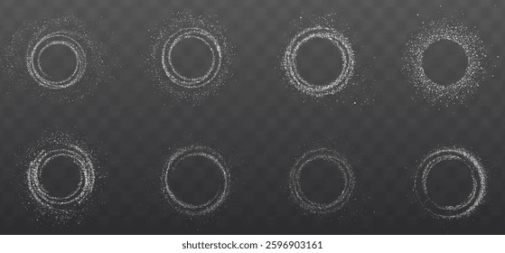 glowing white circle with sparkling light effects and a shimmering dust trail. Perfect for luxury designs, magic frames, energy flares, and vibrant decorative elements in a bright abstract style.