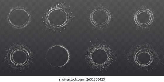 glowing white circle with sparkling light effects and a shimmering dust trail. Perfect for luxury designs, magic frames, energy flares, and vibrant decorative elements in a bright abstract style