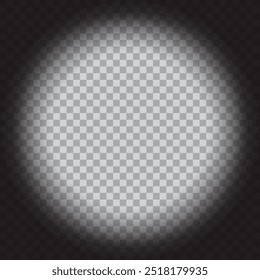 Glowing white circle. Transparent background. Gradient shadow. Vector light.