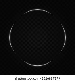 A glowing white circular neon frame with soft light edges on a transparent background. Ideal for technology, futuristic, or digital design elements.