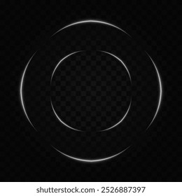 Un marco circular de neón blanco brillante con bordes suaves y claros sobre un fondo transparente. Ideal para Elementos de diseño tecnológicos, futuristas o digitales.