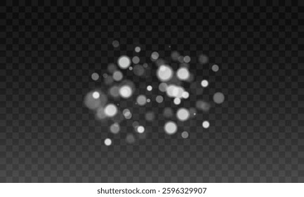 Glowing White Dust – A soft scattering of bright, white light particles drifting gently through the air against a transparent, dark background, creating a dreamy and ethereal atmosphere of subtle 