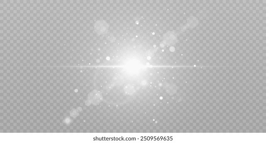 Glowing white effect with highlights. Abstract white flash of light. Isolated on transparent background. Art and web design vector.	
