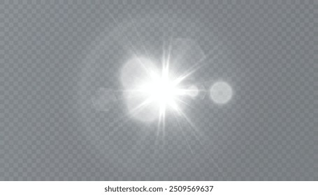 Glowing white effect with highlights. Abstract white flash of light. Isolated on transparent background. Art and web design vector.	
