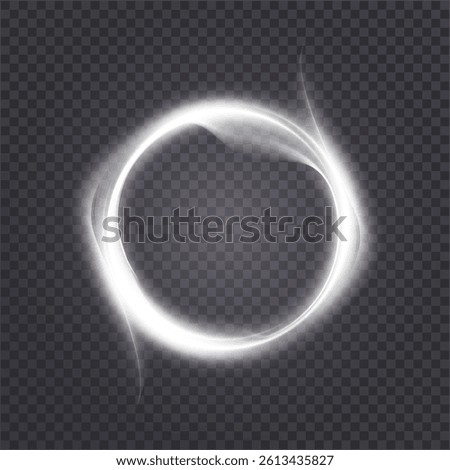Glowing white energy ring with smooth motion trails and transparent background. Ideal for portal effects, futuristic interfaces, and sci-fi or tech-themed compositions.

