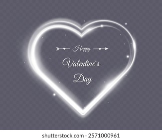 Glowing white heart shape with "Happy Valentine's Day" text inside .