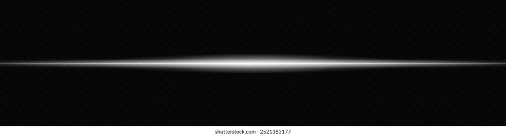 Glowing white laser beam horizontally across a dark transparent background, creating a futuristic and high-tech visual effect. Neon flare, laser lines of light. On a transparent background.